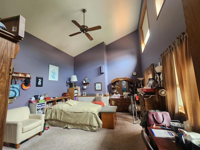 221 S Schmidt Ave, Marshfield, WI 54449 - bedroom with high vaulted ceiling, carpet floors, and a ceiling fan