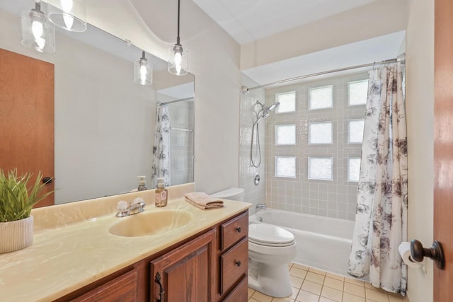 N94W17370 Erika Rd, Menomonee Falls, WI 53051 - full bath featuring vanity, tile patterned flooring, and shower / bath combo with shower curtain