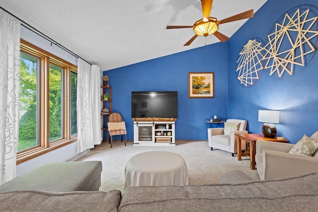 1001 W Taylor St, Appleton, WI 54914 - carpeted living area featuring lofted ceiling, ceiling fan, and a textured ceiling
