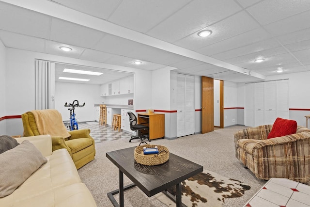 1001 W Taylor St, Appleton, WI 54914 - carpeted living room with a paneled ceiling and recessed lighting