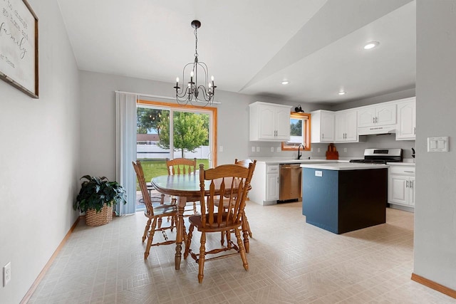 2847 Virgo Rd, Green Bay, WI 54311 - dining room featuring a chandelier, lofted ceiling, and recessed lighting