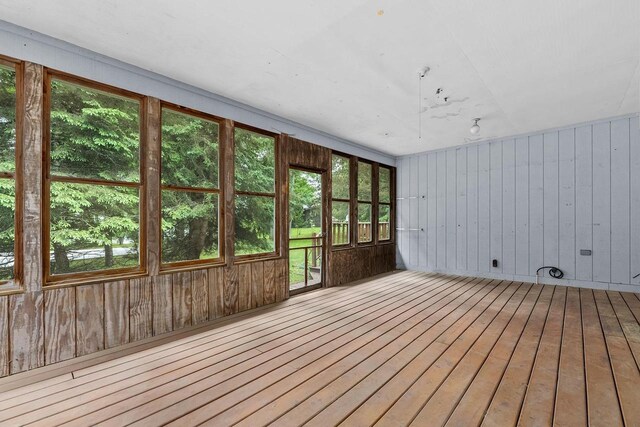 9315 N Shore Dr, Harshaw, WI 54529 - unfurnished sunroom with hardwood / wood-style flooring and wood walls