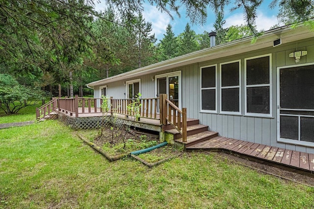 9315 N Shore Dr, Harshaw, WI 54529 - wooden terrace featuring a yard