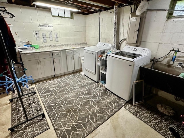 5510 W Luebbe Ln, Milwaukee, WI 53223 - washroom with washer and dryer, cabinet space, and electric panel