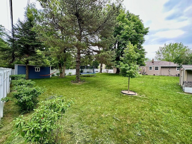 5510 W Luebbe Ln, Milwaukee, WI 53223 - view of yard with a trampoline and a storage shed