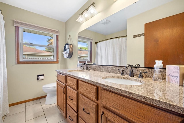 7939 32nd Ave, Kenosha, WI 53144 - full bath with double vanity, tile patterned flooring, and a shower with shower curtain