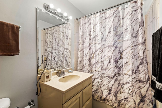 1100 W Fairy Chasm Rd, River Hills, WI 53217 - bathroom with vanity and curtained shower