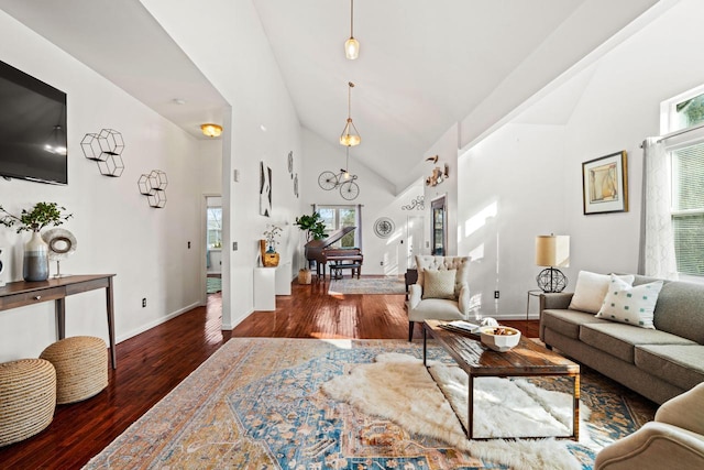 1100 W Fairy Chasm Rd, River Hills, WI 53217 - living area with wood finished floors and high vaulted ceiling