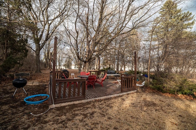 1100 W Fairy Chasm Rd, River Hills, WI 53217 - wooden deck with a grill