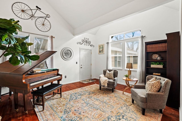1100 W Fairy Chasm Rd, River Hills, WI 53217 - sitting room with high vaulted ceiling and wood finished floors