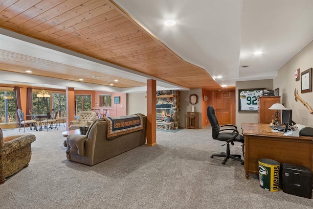 W11686 Buttercup Ave, Hancock, WI 54943 - carpeted office space with recessed lighting and wooden ceiling