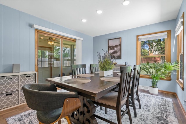 10822 W Derby Ave, Wauwatosa, WI 53225 - dining space featuring healthy amount of natural light, wood finished floors, recessed lighting, and a ceiling fan