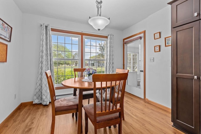 2524 Village Ln Unit B, Oshkosh, WI 54904 - dining space with light wood-style flooring, plenty of natural light, and a baseboard radiator
