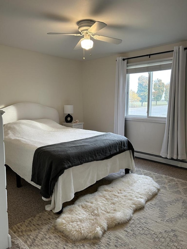 1106 S 7th St, Sheboygan, WI 53081 - carpeted bedroom featuring a baseboard heating unit and a ceiling fan