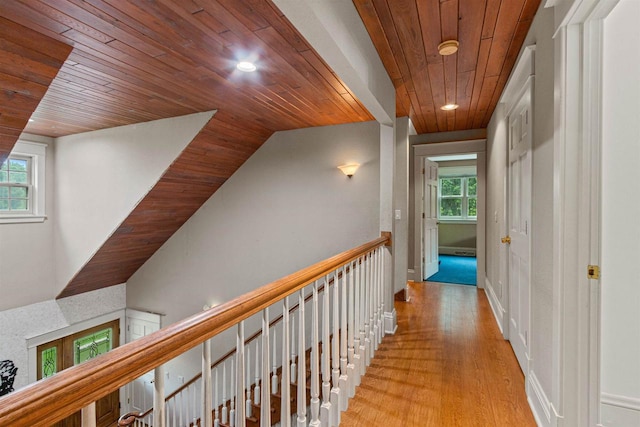 704 Sandy Pines Ct, Redgranite, WI 54970 - hall with wooden ceiling, wood finished floors, plenty of natural light, and recessed lighting