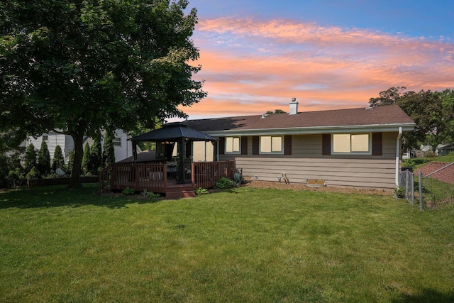 235 Jasper Ln, Waukesha, WI 53188 - view of front of property with a gazebo, a chimney, and a wooden deck