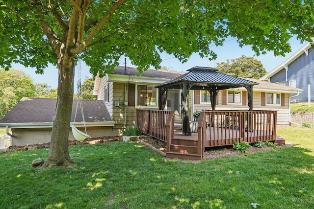 235 Jasper Ln, Waukesha, WI 53188 - back of house with a gazebo, a lawn, and a deck