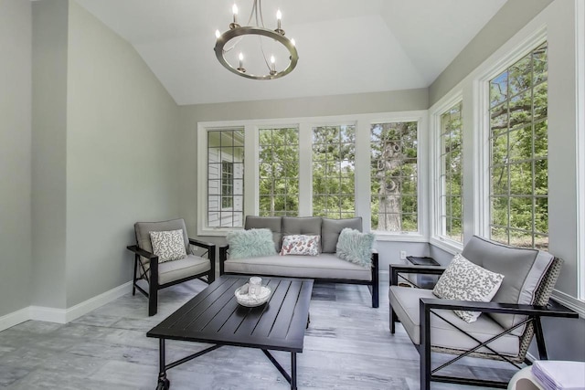 9335 223rd Ave, Salem, WI 53168 - sunroom / solarium with vaulted ceiling, a chandelier, and wood finished floors