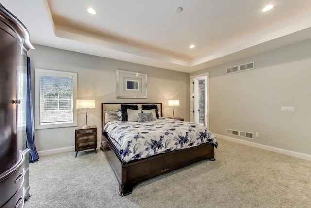 9335 223rd Ave, Salem, WI 53168 - bedroom with a raised ceiling, light colored carpet, and recessed lighting