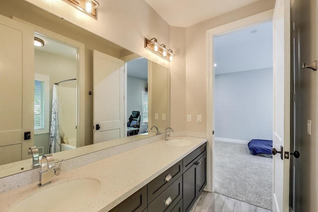 9335 223rd Ave, Salem, WI 53168 - bathroom with connected bathroom, double vanity, and tub / shower combination