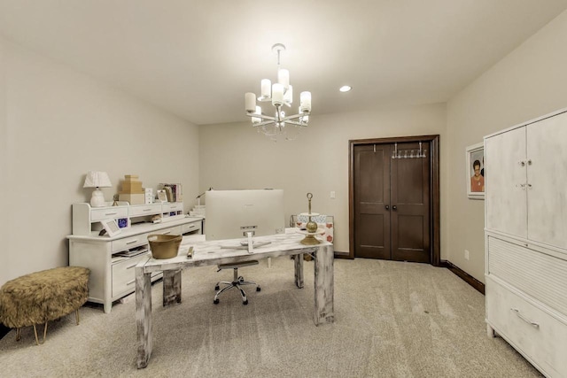9335 223rd Ave, Salem, WI 53168 - office area featuring a chandelier, light carpet, and recessed lighting