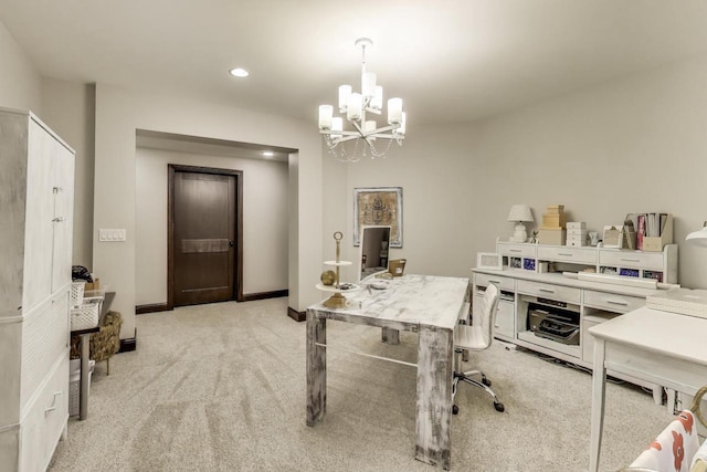 9335 223rd Ave, Salem, WI 53168 - office with a chandelier, light carpet, and recessed lighting