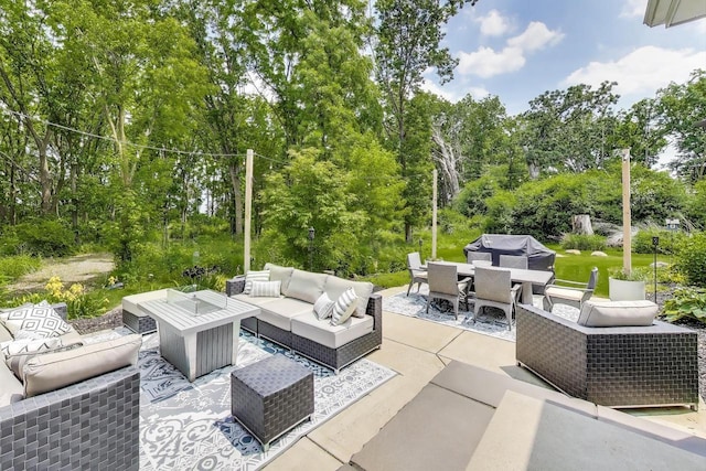 9335 223rd Ave, Salem, WI 53168 - view of patio / terrace with outdoor lounge area, outdoor dining space, grilling area, and view of wooded area