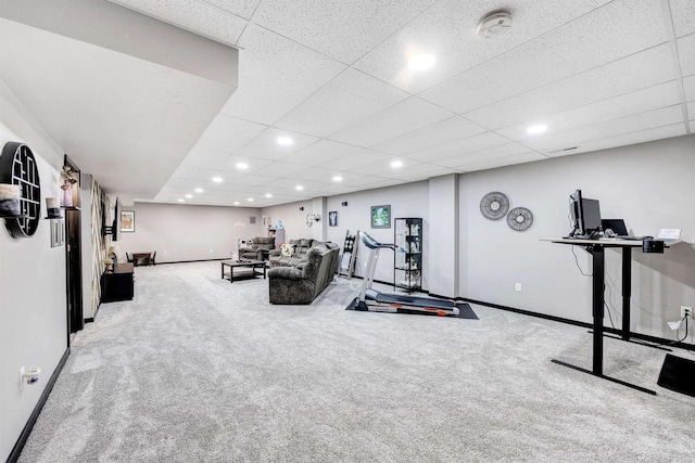 582 Clay St, Wrightstown, WI 54180 - exercise room featuring carpet floors, recessed lighting, and a drop ceiling