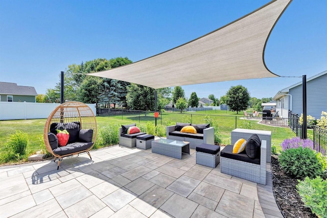 582 Clay St, Wrightstown, WI 54180 - fenced backyard with outdoor lounge area and a patio area