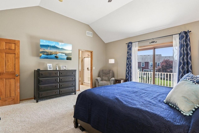 13745 W Park Central Blvd, New Berlin, WI 53151 - bedroom with lofted ceiling, carpet flooring, access to exterior, and connected bathroom