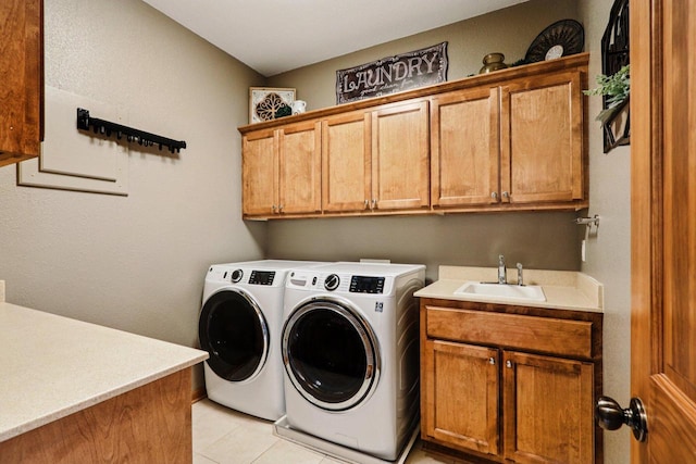 13745 W Park Central Blvd, New Berlin, WI 53151 - washroom featuring cabinet space, washing machine and clothes dryer, and light tile patterned flooring