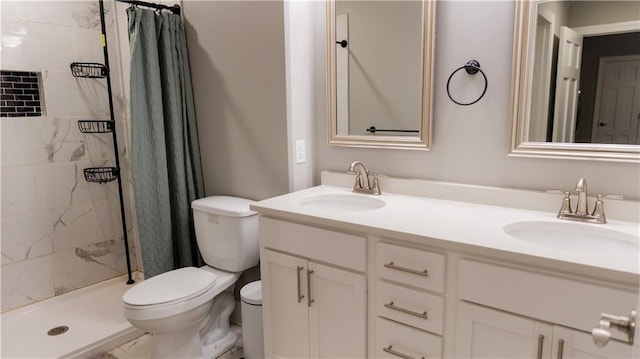 406 S Birch St, Marshfield, WI 54449 - full bath with a tile shower, double vanity, and marble look tiles