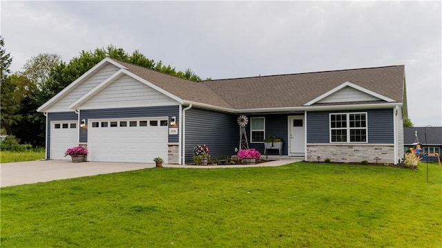 406 S Birch St, Marshfield, WI 54449 - single story home with a garage, stone siding, driveway, and a front yard