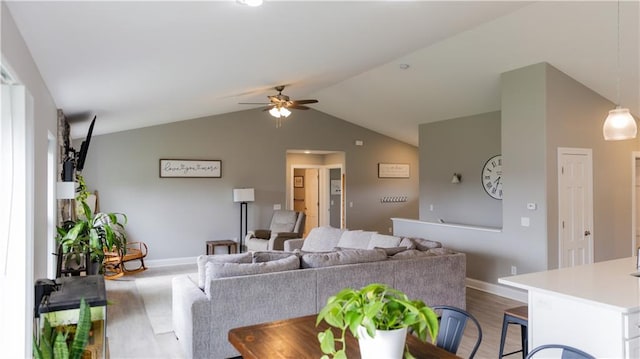 406 S Birch St, Marshfield, WI 54449 - living room with wood finished floors, ceiling fan, and vaulted ceiling
