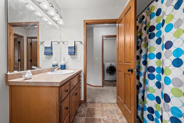 4835 Isabella Cir, Hobart, WI 54155 - full bath featuring washer / dryer, vanity, and a shower with curtain
