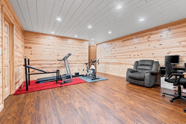 4835 Isabella Cir, Hobart, WI 54155 - exercise area featuring recessed lighting, wood walls, and wood finished floors