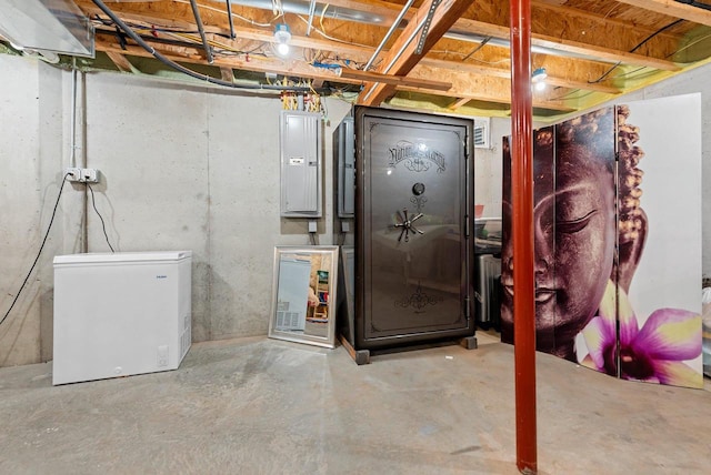 4835 Isabella Cir, Hobart, WI 54155 - unfinished below grade area with refrigerator and electric panel