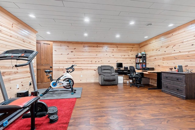 4835 Isabella Cir, Hobart, WI 54155 - exercise room featuring wood walls, wood finished floors, and recessed lighting