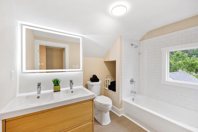 50 S Marquette St, Madison, WI 53704 - bathroom with lofted ceiling, double vanity, and shower / tub combination