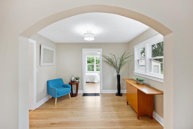 50 S Marquette St, Madison, WI 53704 - living area featuring arched walkways and light wood-type flooring