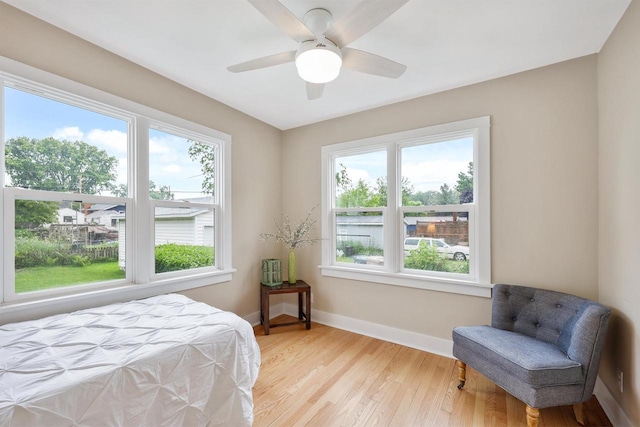 50 S Marquette St, Madison, WI 53704 - bedroom featuring multiple windows, light wood-style flooring, and a ceiling fan