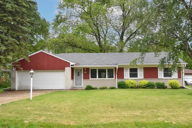 8535 N 59th St, Brown Deer, WI 53223 - ranch-style home with an attached garage, concrete driveway, a front yard, and a shingled roof