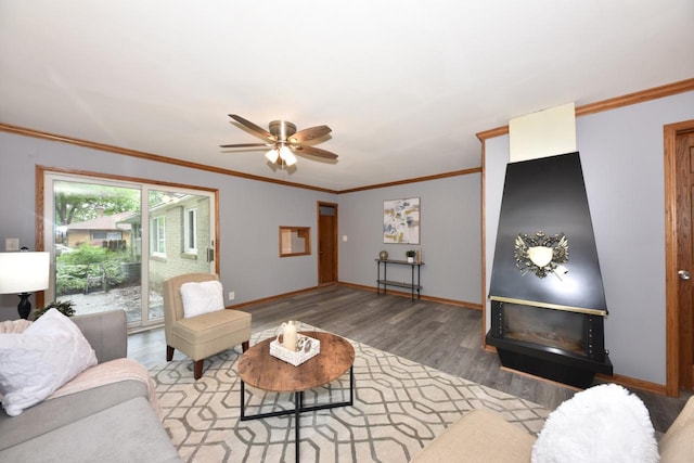 8535 N 59th St, Brown Deer, WI 53223 - living area with wood finished floors, ornamental molding, and ceiling fan