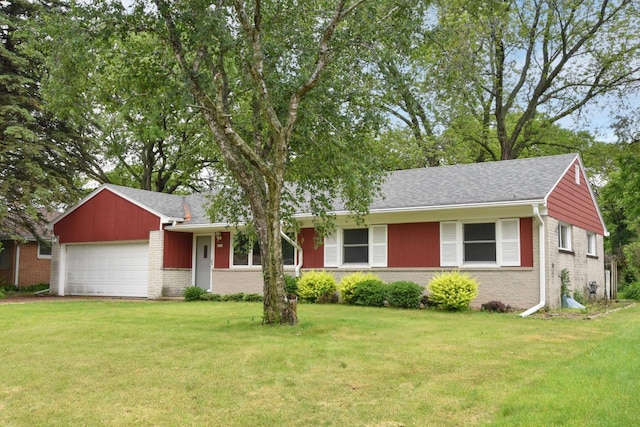 8535 N 59th St, Brown Deer, WI 53223 - ranch-style house featuring an attached garage, a front lawn, and brick siding