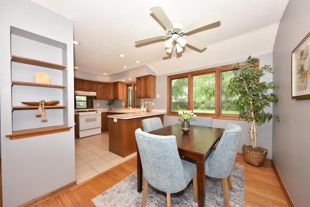 8535 N 59th St, Brown Deer, WI 53223 - dining space featuring light wood-style flooring, recessed lighting, and a ceiling fan