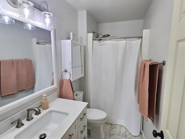 3201 Mockingbird Way, Oshkosh, WI 54904 - full bath featuring marble finish floors, vanity, and a shower with shower curtain
