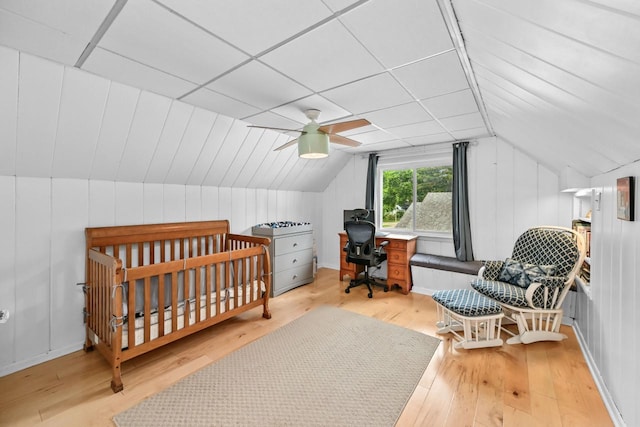 2750 N 86th St, Milwaukee, WI 53222 - bedroom with lofted ceiling, wood finished floors, an office area, and a ceiling fan