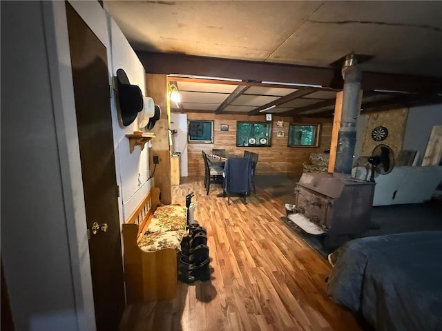 1330 21 3/4 St Unit A, Cameron, WI 54822 - living room featuring a wood stove and wood finished floors