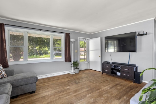 1002 Grove St, Oshkosh, WI 54901 - living room with a baseboard radiator and dark wood-type flooring