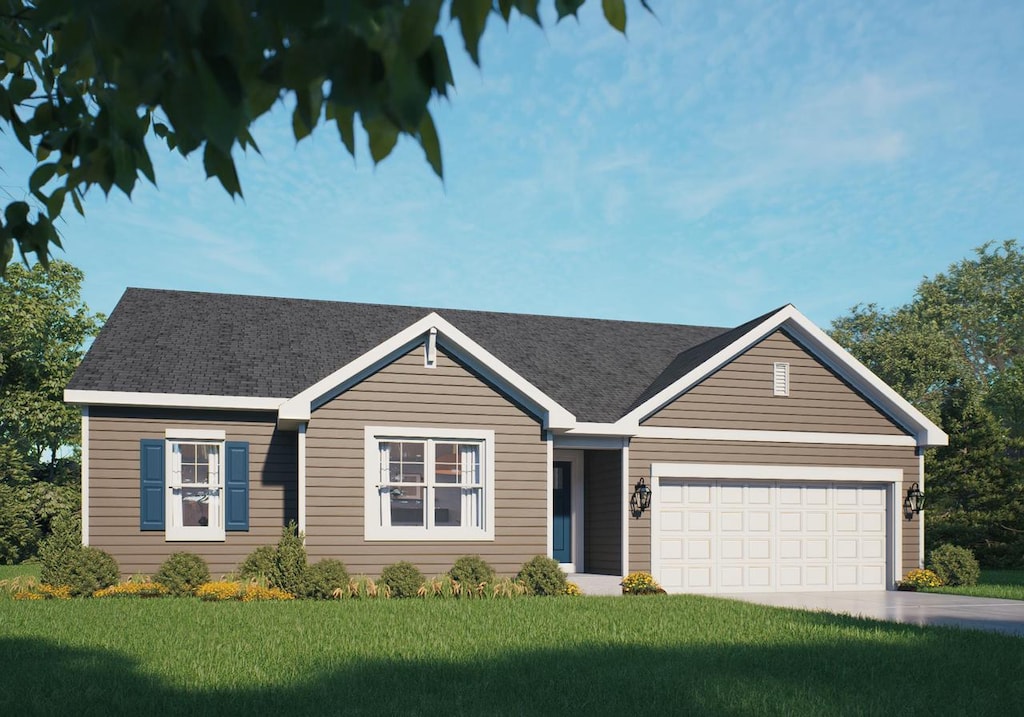LT67 Evergreen Dr, Delavan, WI 53115 - view of front of house featuring a front yard, an attached garage, driveway, and roof with shingles